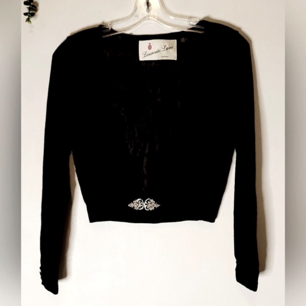 Laureate Lane 100% Cashmere Lace Embleshished Rinestone Cropped Cardigan Sz XS/S
